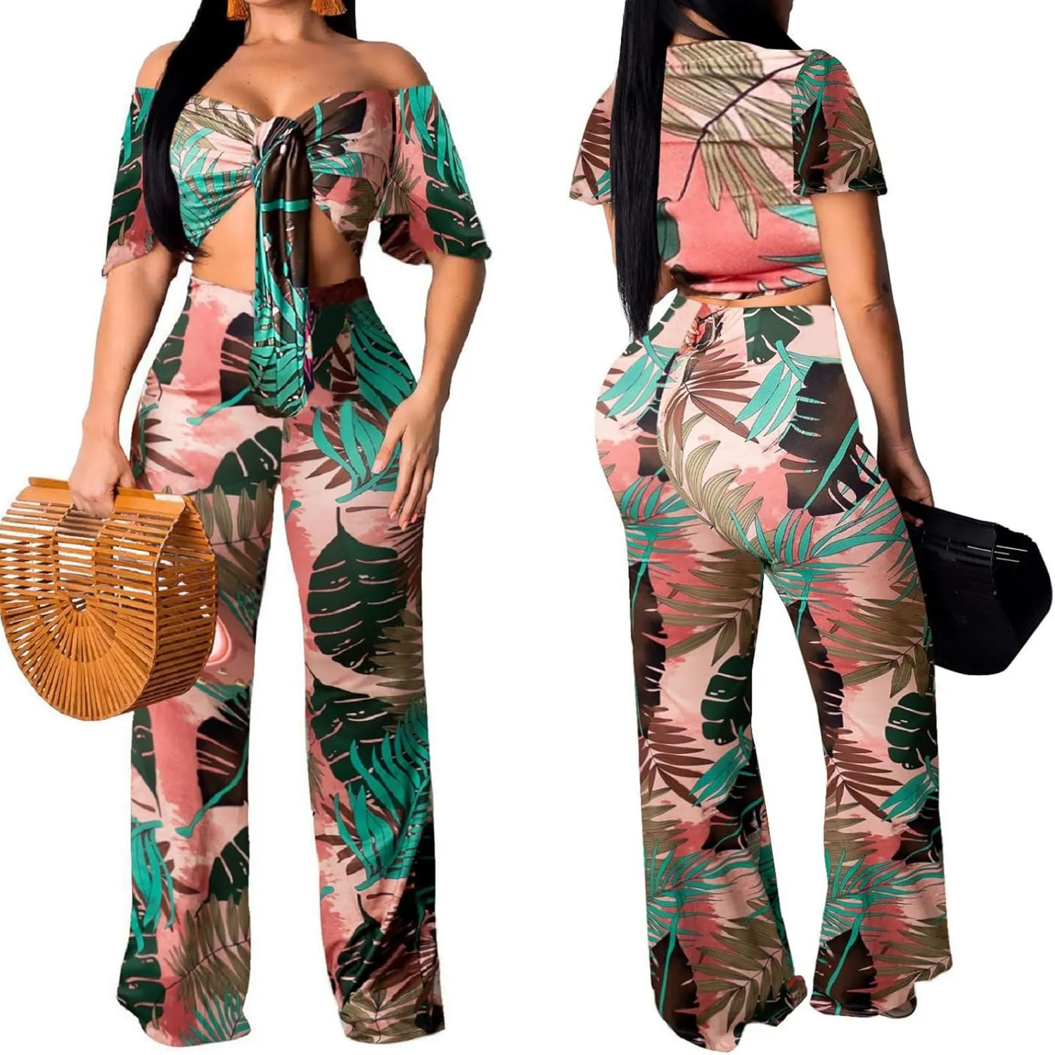 Women Sexy Swimsuit And Cover Up Set Wide Leg Jumpsuit Spaghetti Strap Top Long Pants Summer Beach Sets