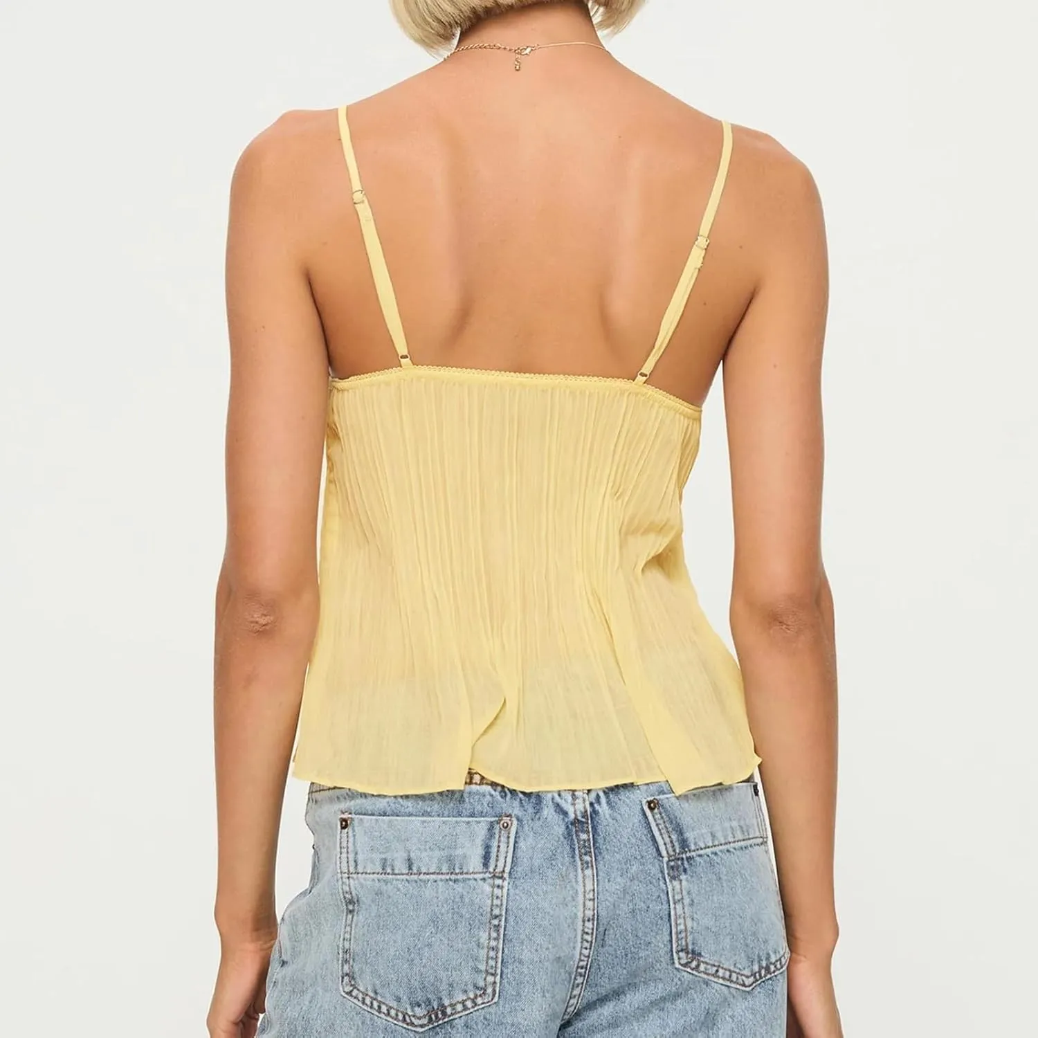 Women Sexy Y2K Camisole Spaghetti Strap V-Neck Ruffle Cami Tank Summer Sleeveless Going Out Tops