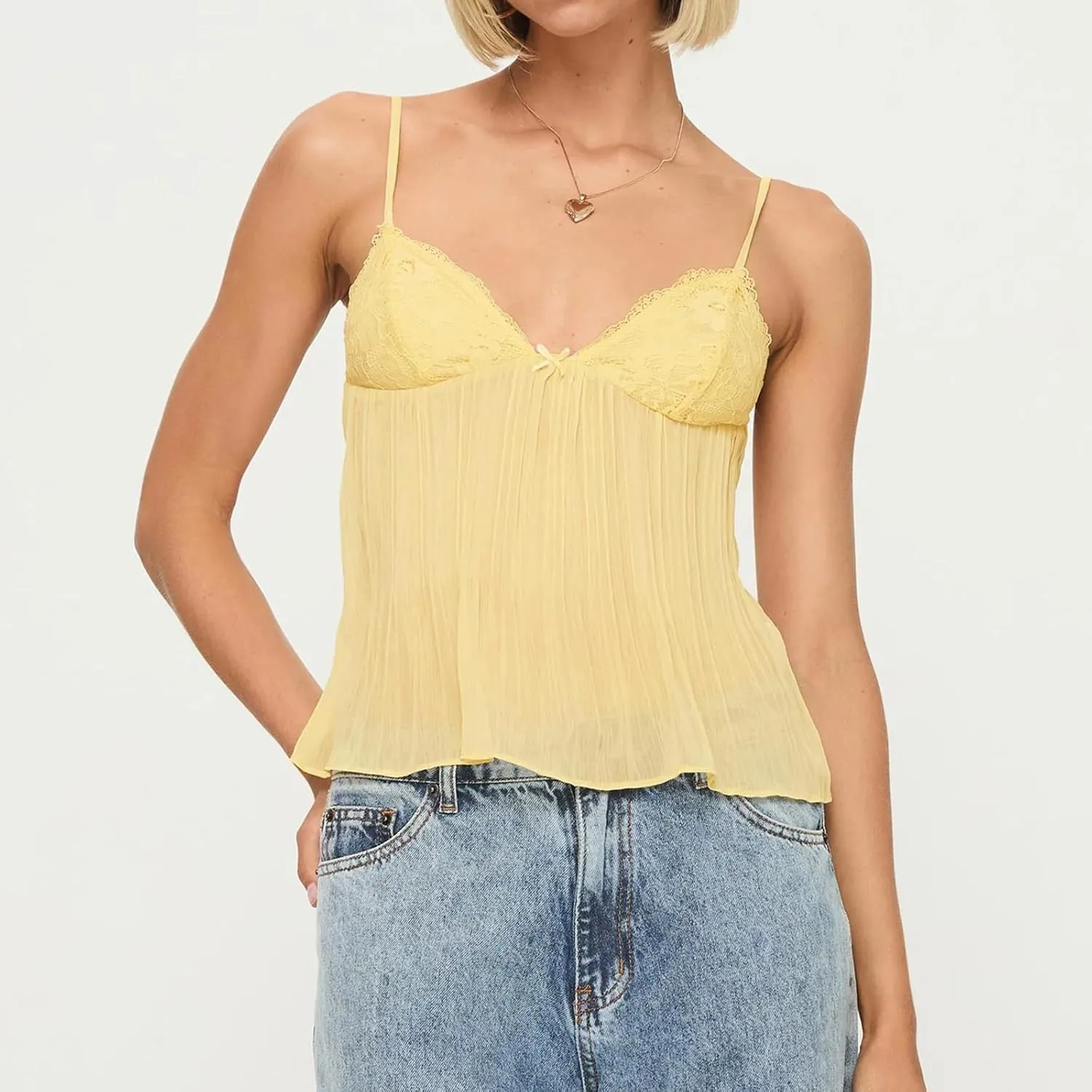 Women Sexy Y2K Camisole Spaghetti Strap V-Neck Ruffle Cami Tank Summer Sleeveless Going Out Tops