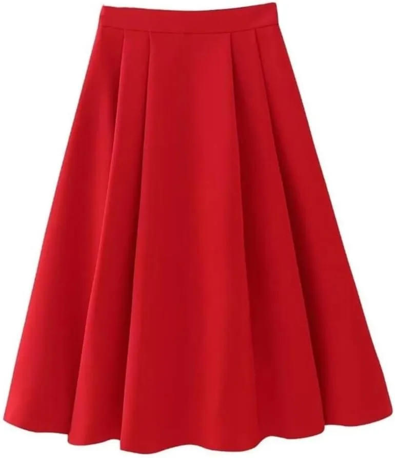 Women Spring Red Cape Blazer Pleated Skirt Side Zipper Office A Line Midi Long Skirt Sets