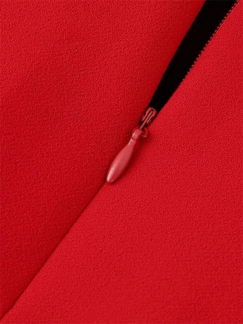 Women Spring Red Cape Blazer Pleated Skirt Side Zipper Office A Line Midi Long Skirt Sets
