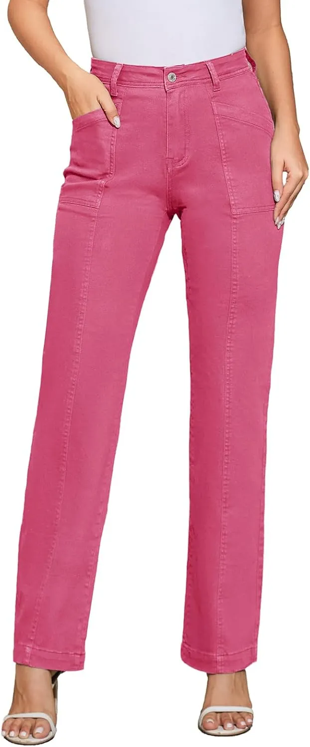 Women Stretchy Chino Pants High Waisted Cargo Pants Women's Casual Straight Leg Pants Fall Cotton Trousers