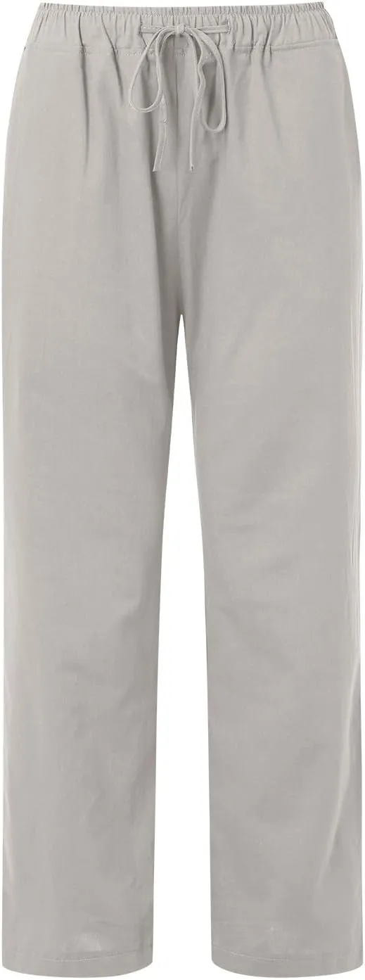 Women Summer High Waist Cotton Linen Palazzo Pants, Wide Leg Long Lounge Pant Trousers Comfy Straight Pants with Pockets