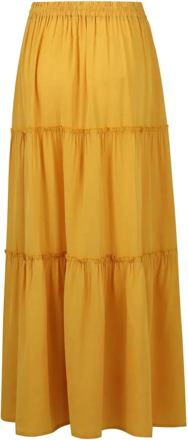 Women Summer Pleated Long Skirts Casual Loose Fit Elastic Waisted Flowy Swing A-Line Midi Skirts