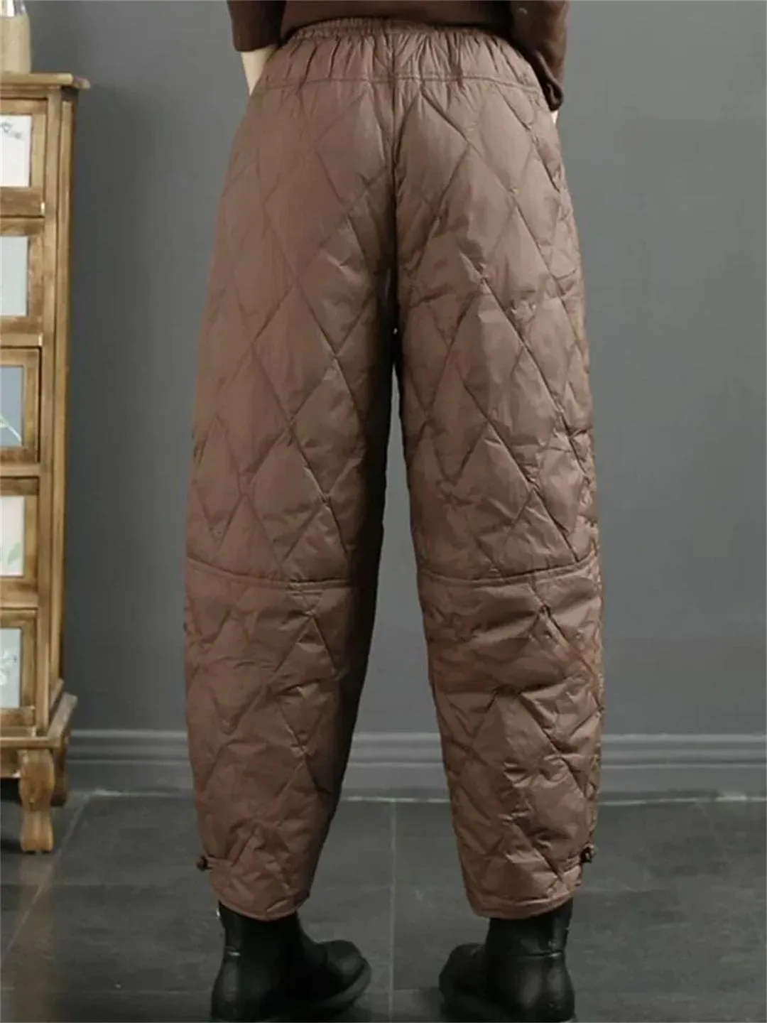 Women Thicken Solid Harem Pants Winter High Waist Down Cotton Windproof Pantalones Loose Ankle Length