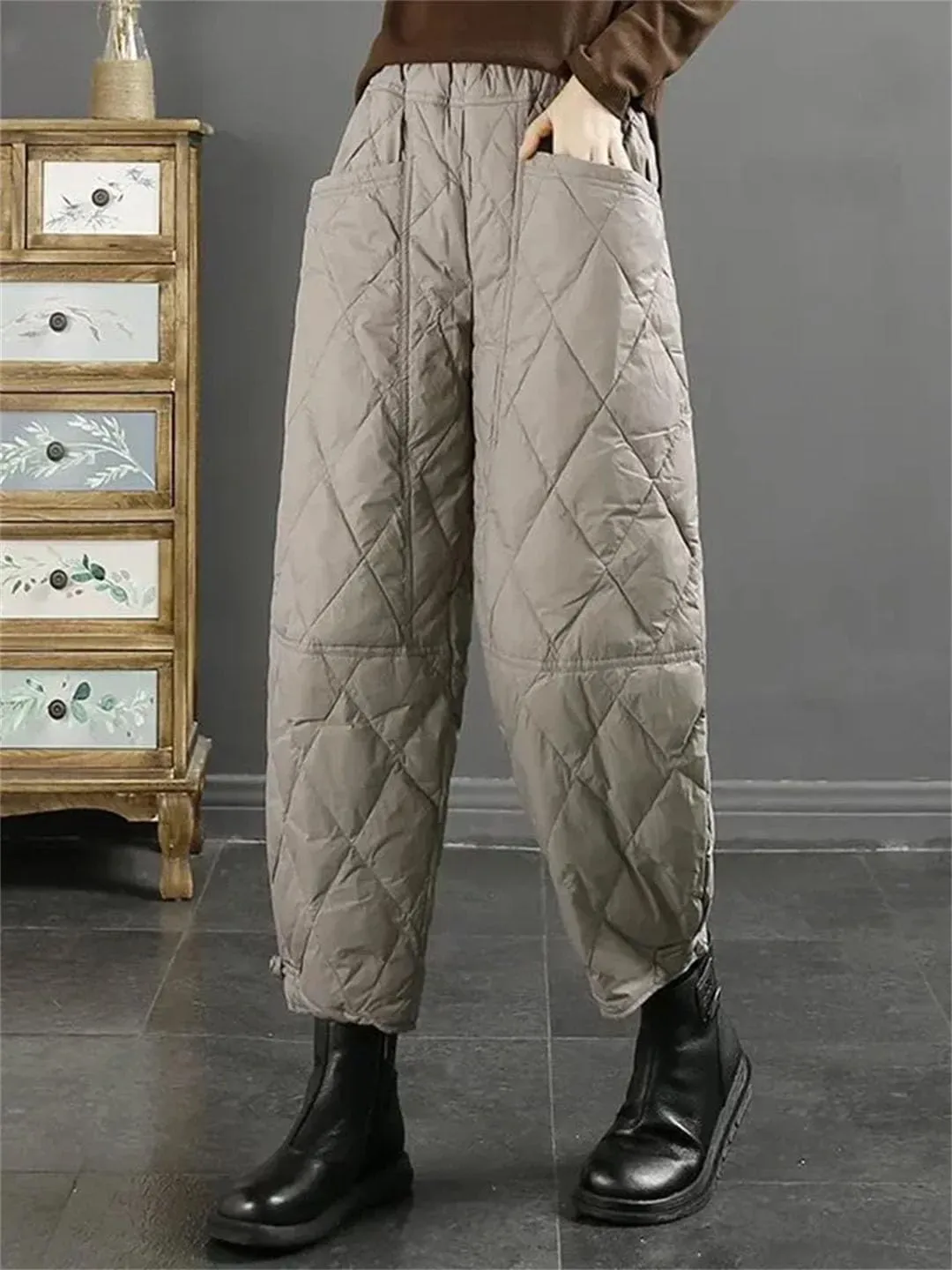 Women Thicken Solid Harem Pants Winter High Waist Down Cotton Windproof Pantalones Loose Ankle Length