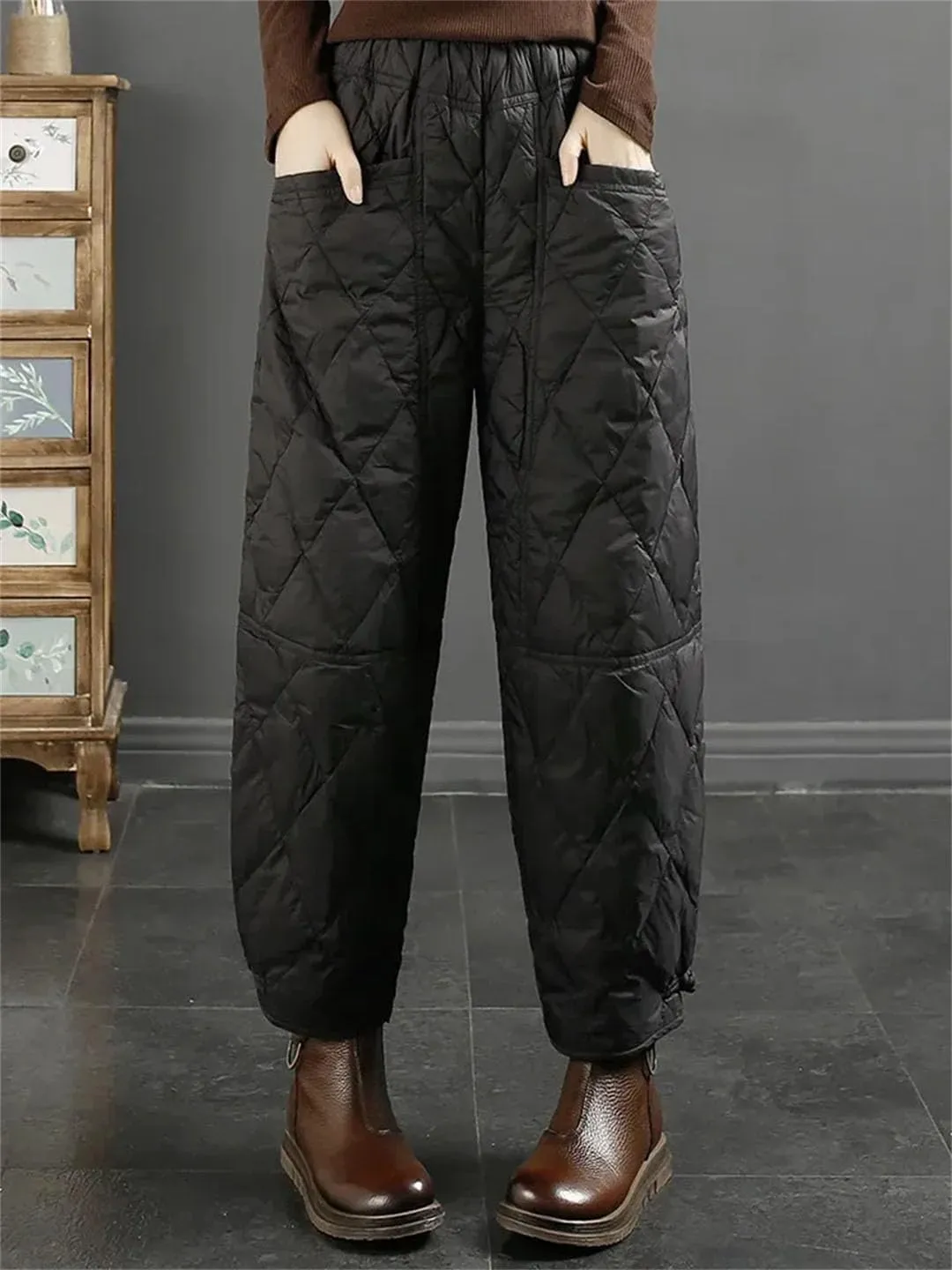 Women Thicken Solid Harem Pants Winter High Waist Down Cotton Windproof Pantalones Loose Ankle Length