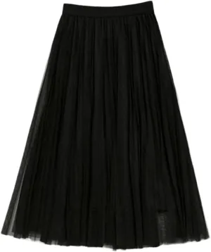 Women Tulle Pleated Skirt, High Waist Mesh Midi Skirt, Black White Pink Sweet Fairy Skirts