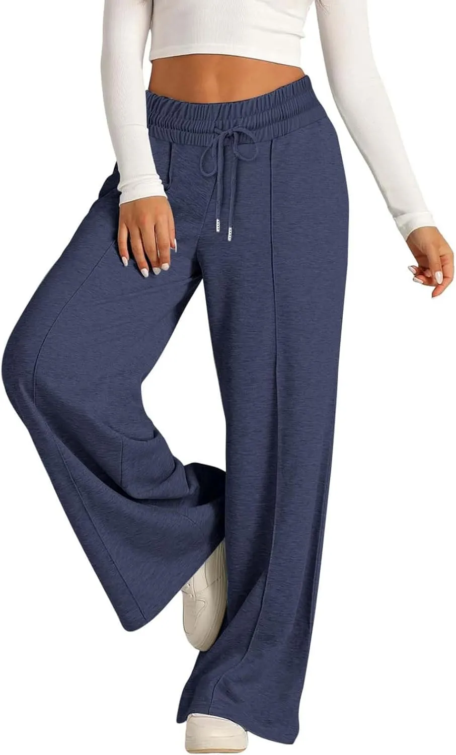 Women Wide Leg Sweatpant High Waisted Cotton Baggy Casual Drawstring Waist Yoga Joggers Pants with Pockets