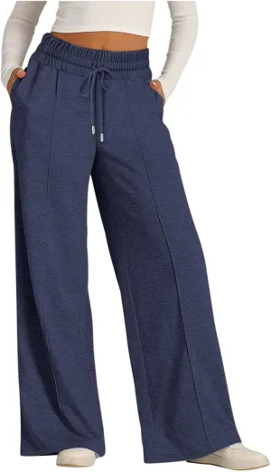 Women Wide Leg Sweatpant High Waisted Cotton Baggy Casual Drawstring Waist Yoga Joggers Pants with Pockets