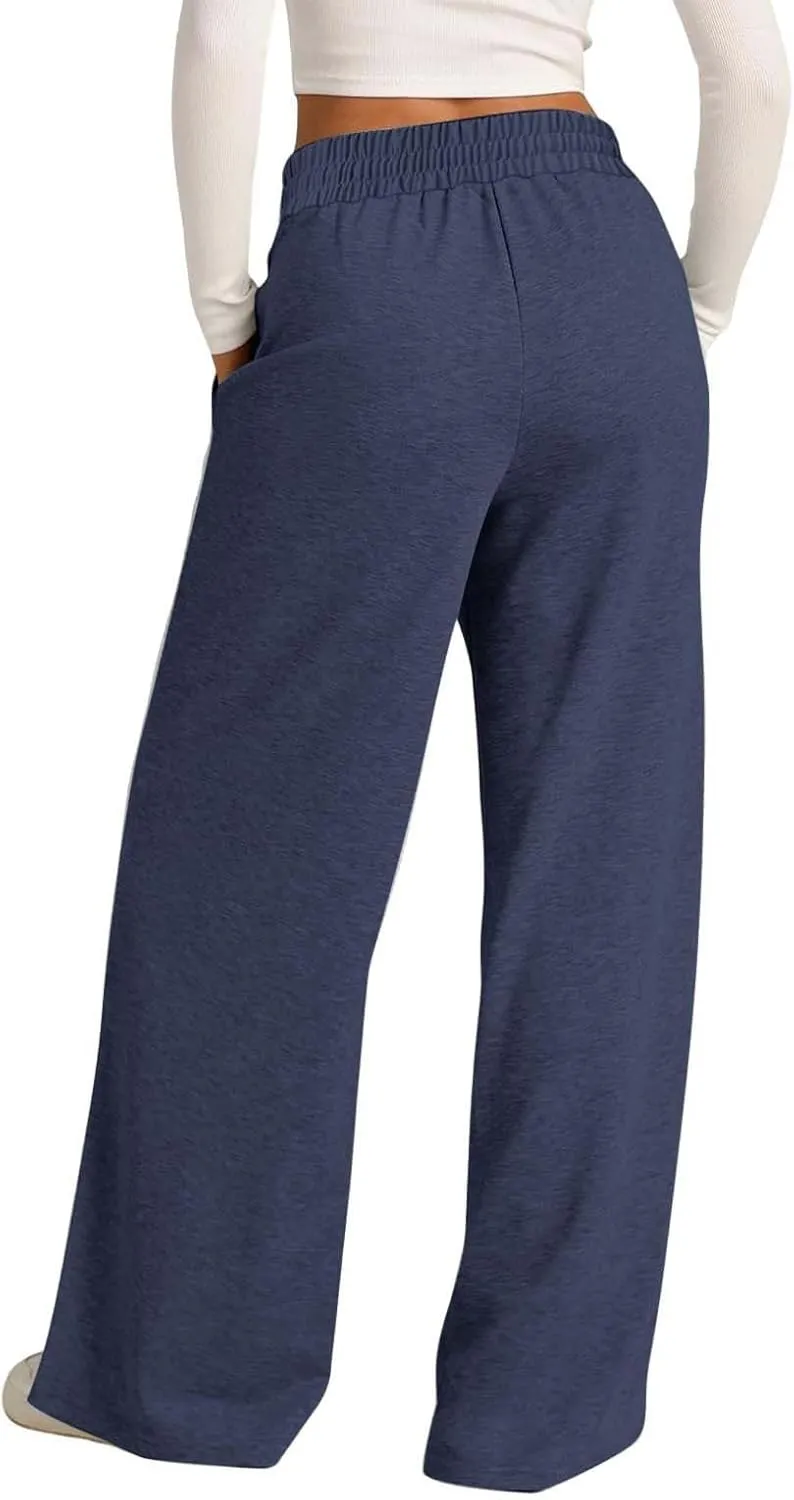 Women Wide Leg Sweatpant High Waisted Cotton Baggy Casual Drawstring Waist Yoga Joggers Pants with Pockets