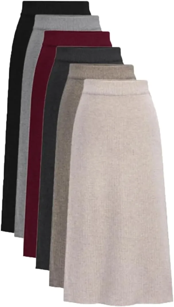 Women Wool Skirts Winter High Waist A-Line Pleated Skirt