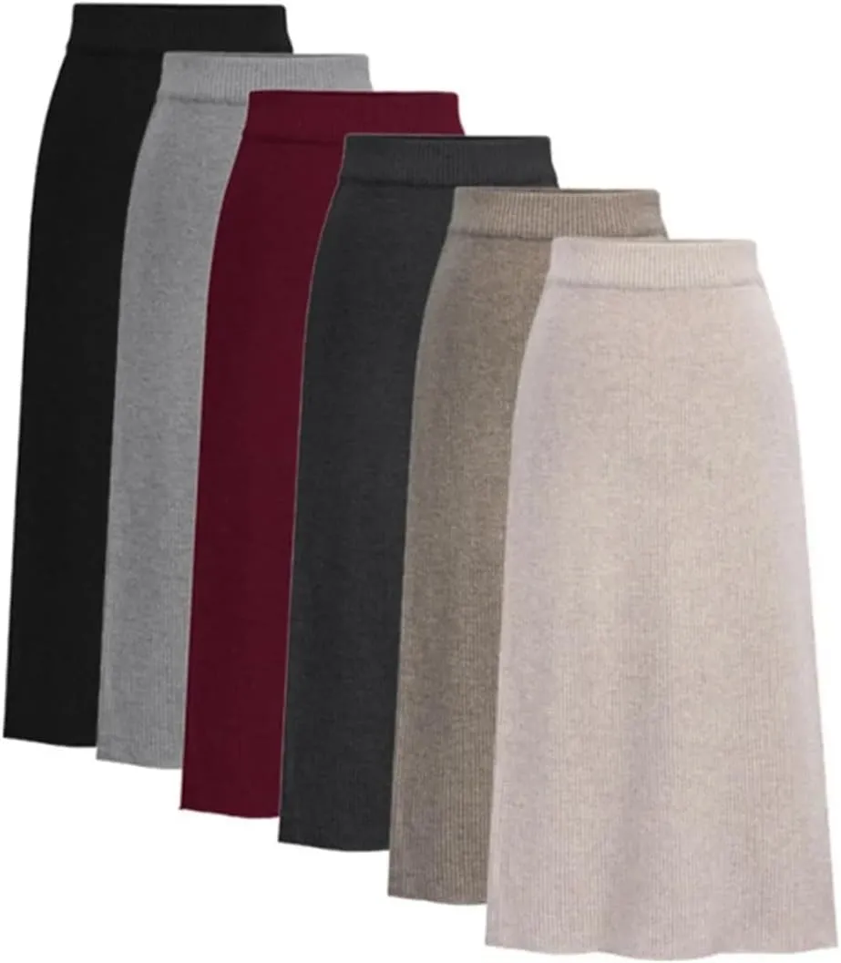 Women Wool Skirts Winter High Waist A-Line Pleated Skirt