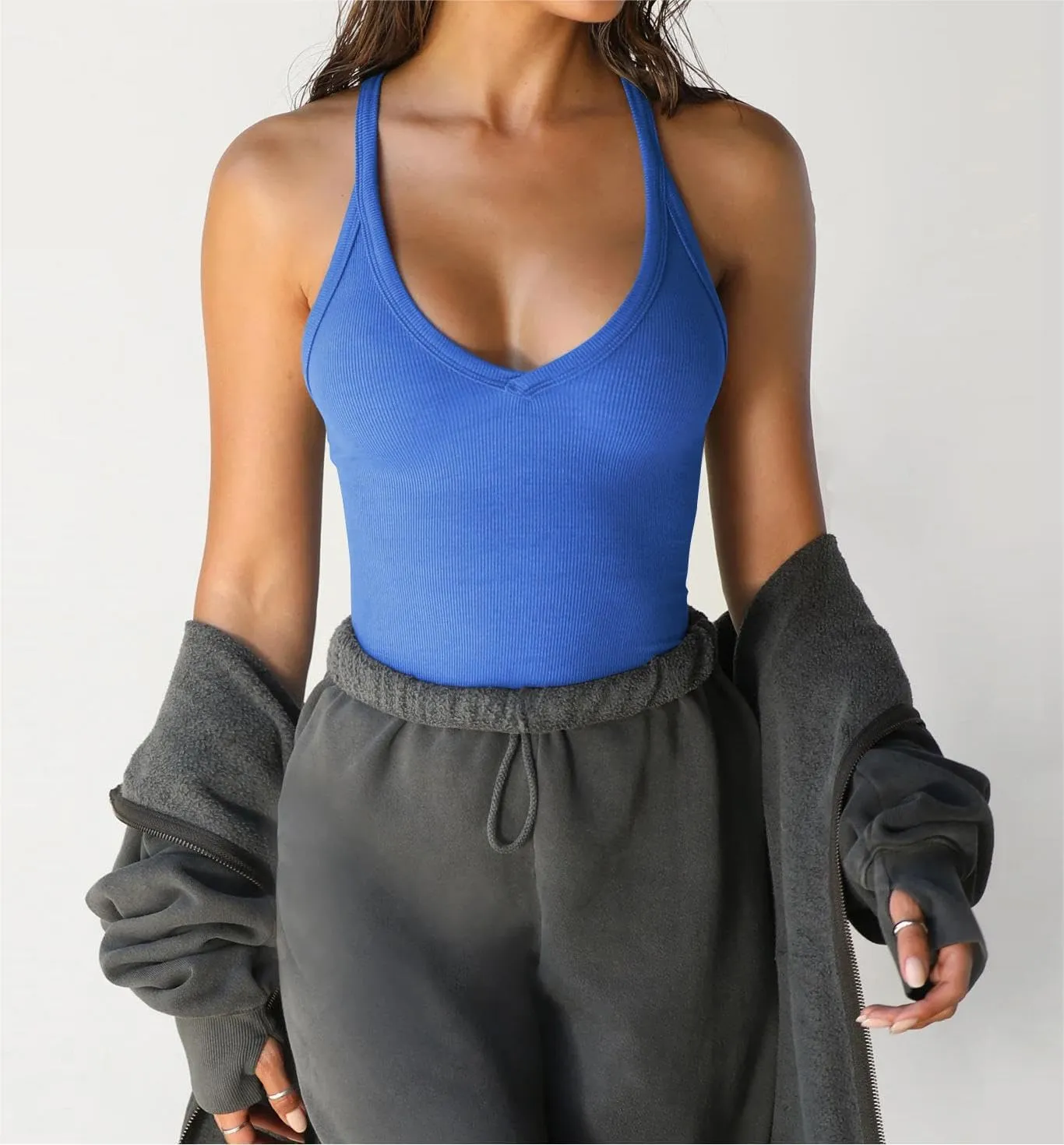 Women Workout Tank Tops V Neck Racerback Going Out Ribbed Basic Slim Fit Yoga Gym Shirts 2025 Summer Camisole