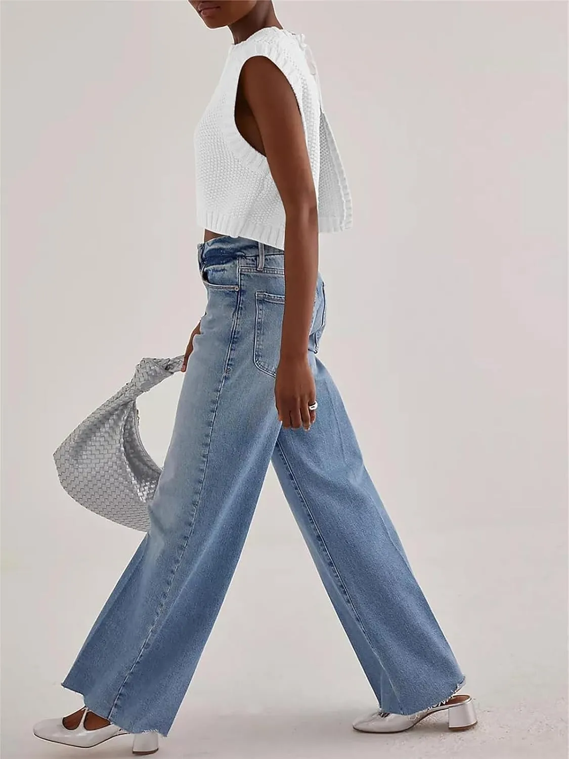 Women Y2K Backless Sweater Vest Tie Up Split Open Back Knit Vest Sleeveless Crewneck Pullover Summer Tank Crop Tops