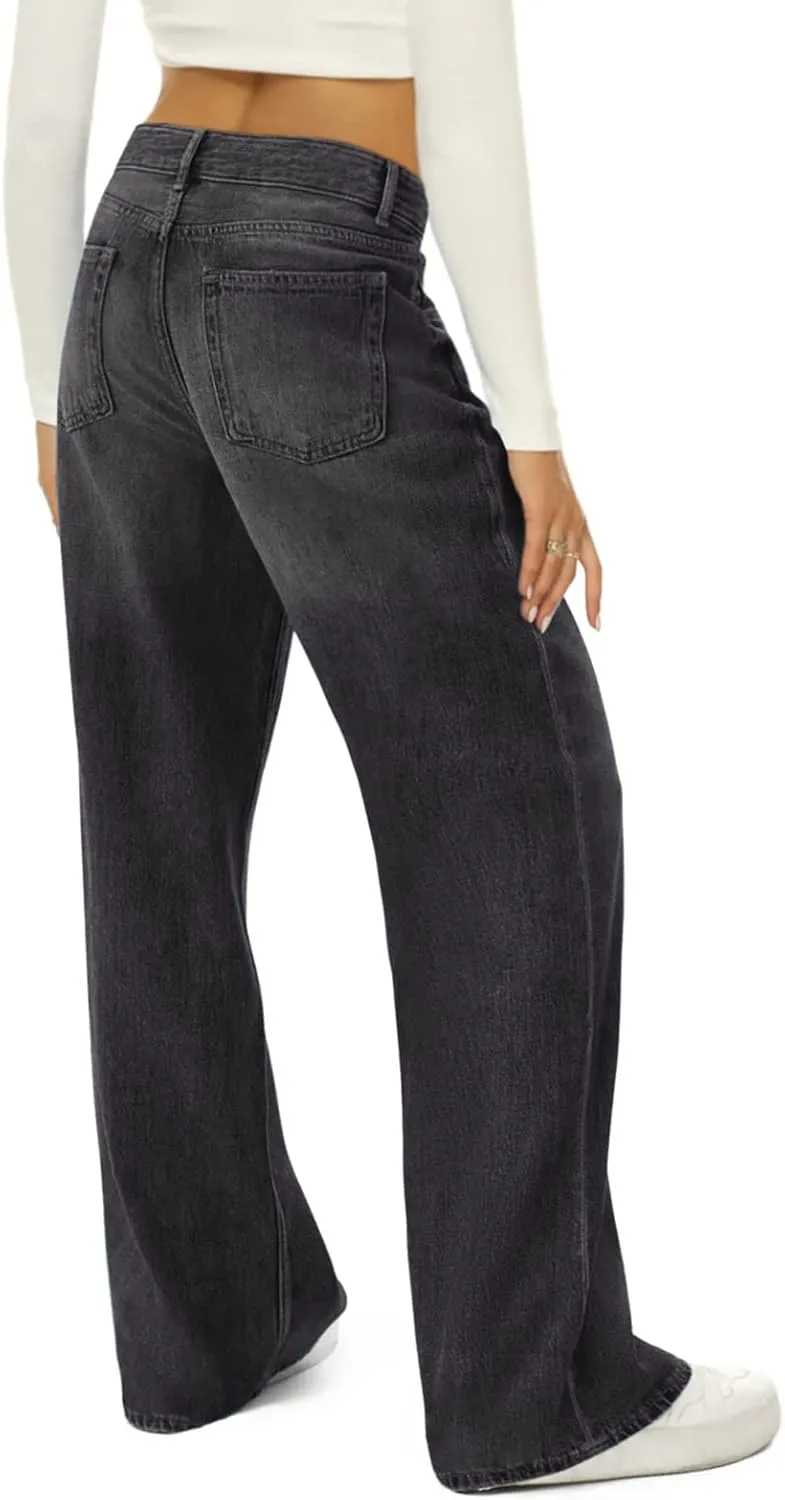 Women Y2k Baggy Jeans Wide Straight Leg High Waist Denim Pants Vintage Harajuku Loose Casual Trousers Streetwear