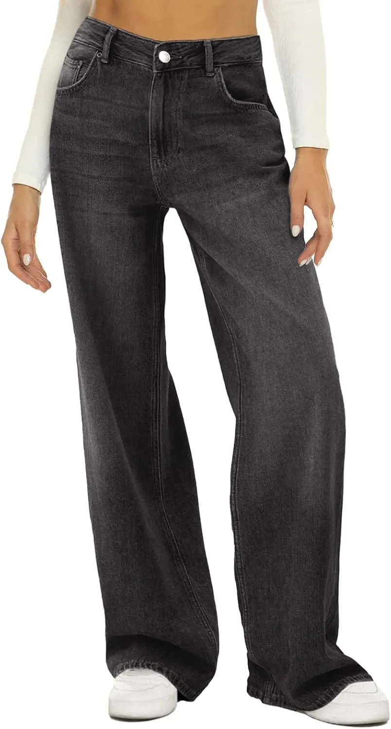 Women Y2k Baggy Jeans Wide Straight Leg High Waist Denim Pants Vintage Harajuku Loose Casual Trousers Streetwear