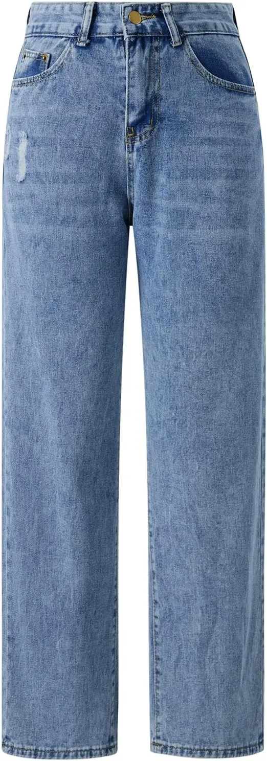 Women Y2k Baggy Jeans Wide Straight Leg High Waist Denim Pants Vintage Harajuku Loose Casual Trousers Streetwear