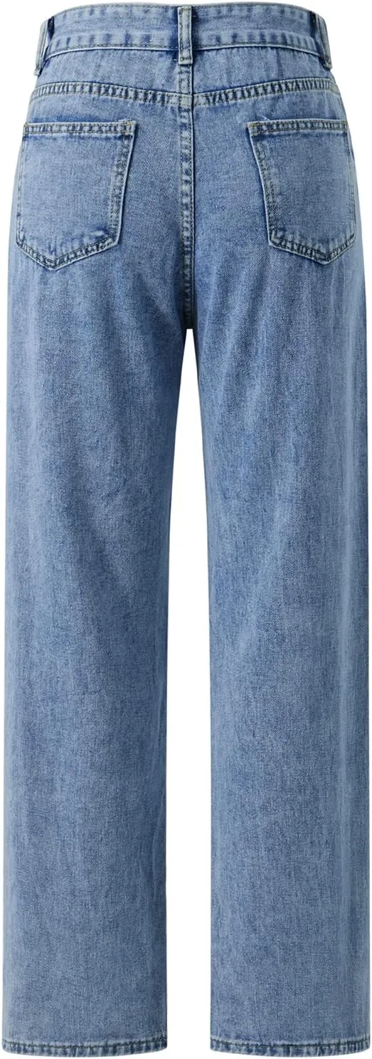 Women Y2k Baggy Jeans Wide Straight Leg High Waist Denim Pants Vintage Harajuku Loose Casual Trousers Streetwear
