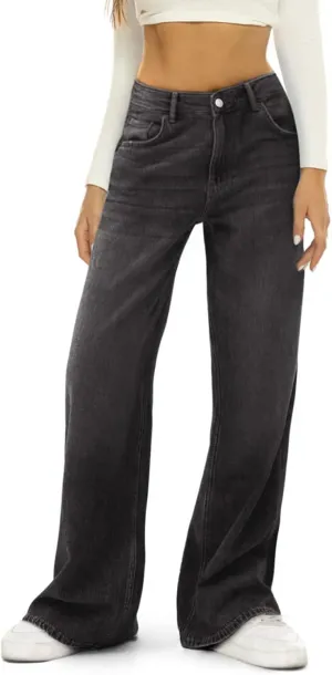 Women Y2k Baggy Jeans Wide Straight Leg High Waist Denim Pants Vintage Harajuku Loose Casual Trousers Streetwear