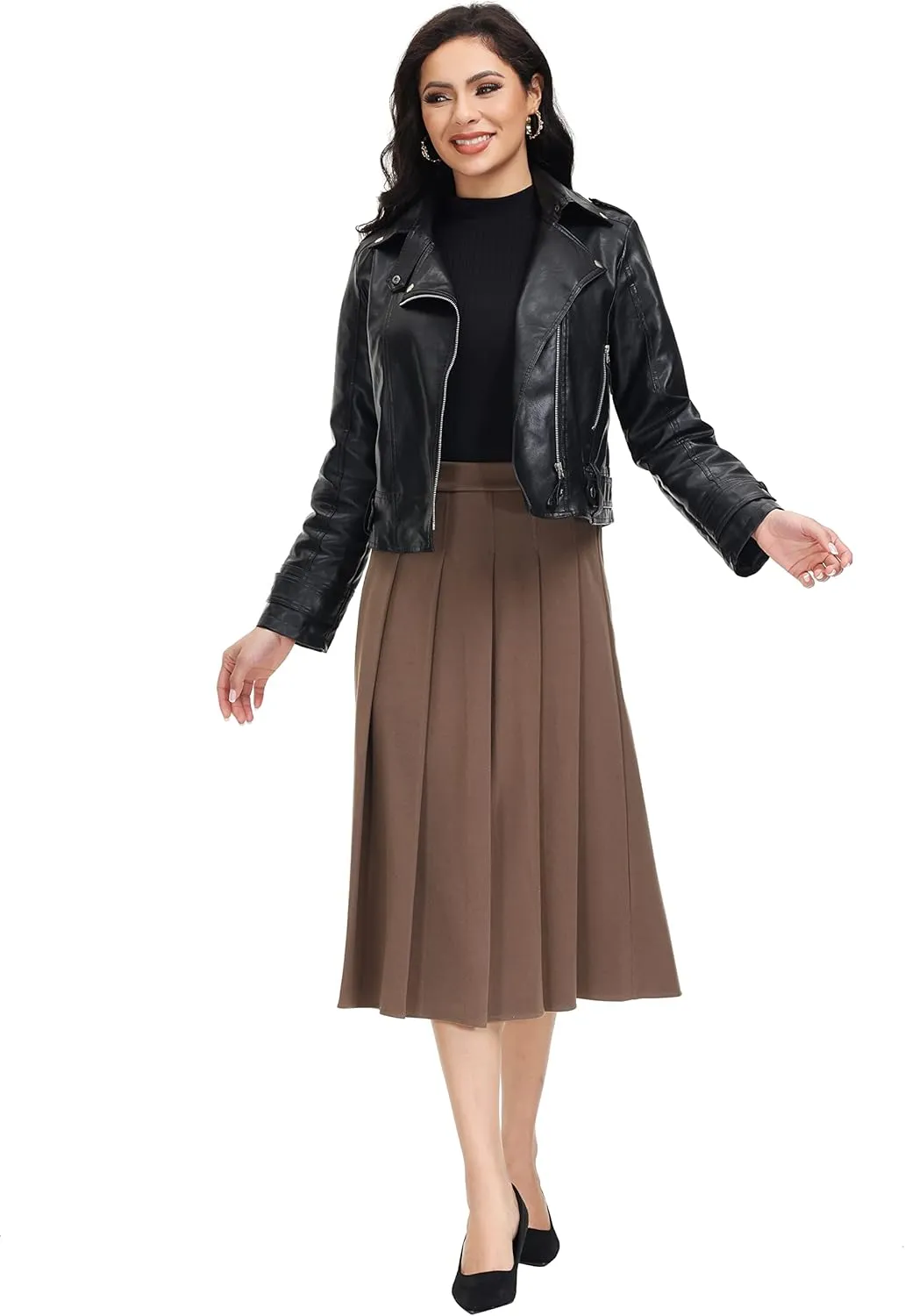 Women's A-line Skirt Casual Midi Skirts High Waist Flared Skatter Skirt