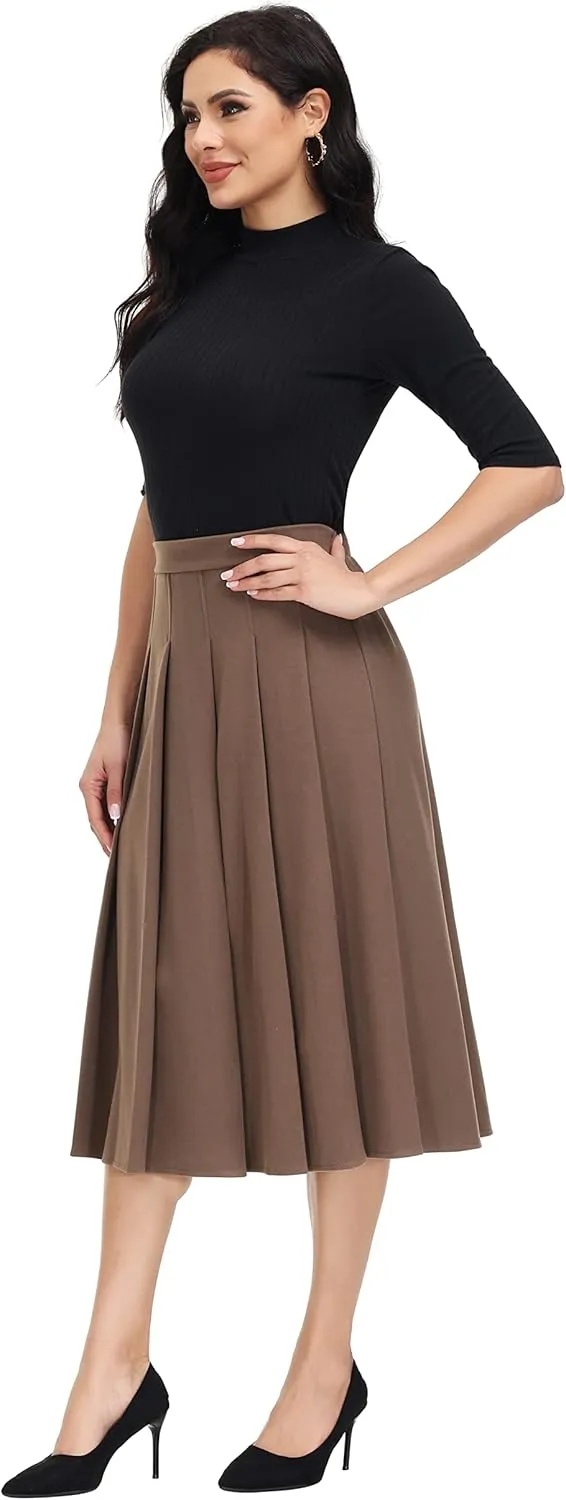 Women's A-line Skirt Casual Midi Skirts High Waist Flared Skatter Skirt