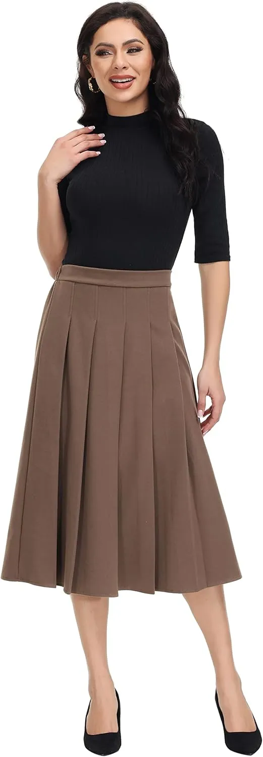 Women's A-line Skirt Casual Midi Skirts High Waist Flared Skatter Skirt