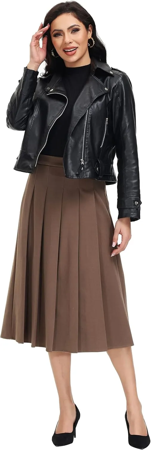 Women's A-line Skirt Casual Midi Skirts High Waist Flared Skatter Skirt