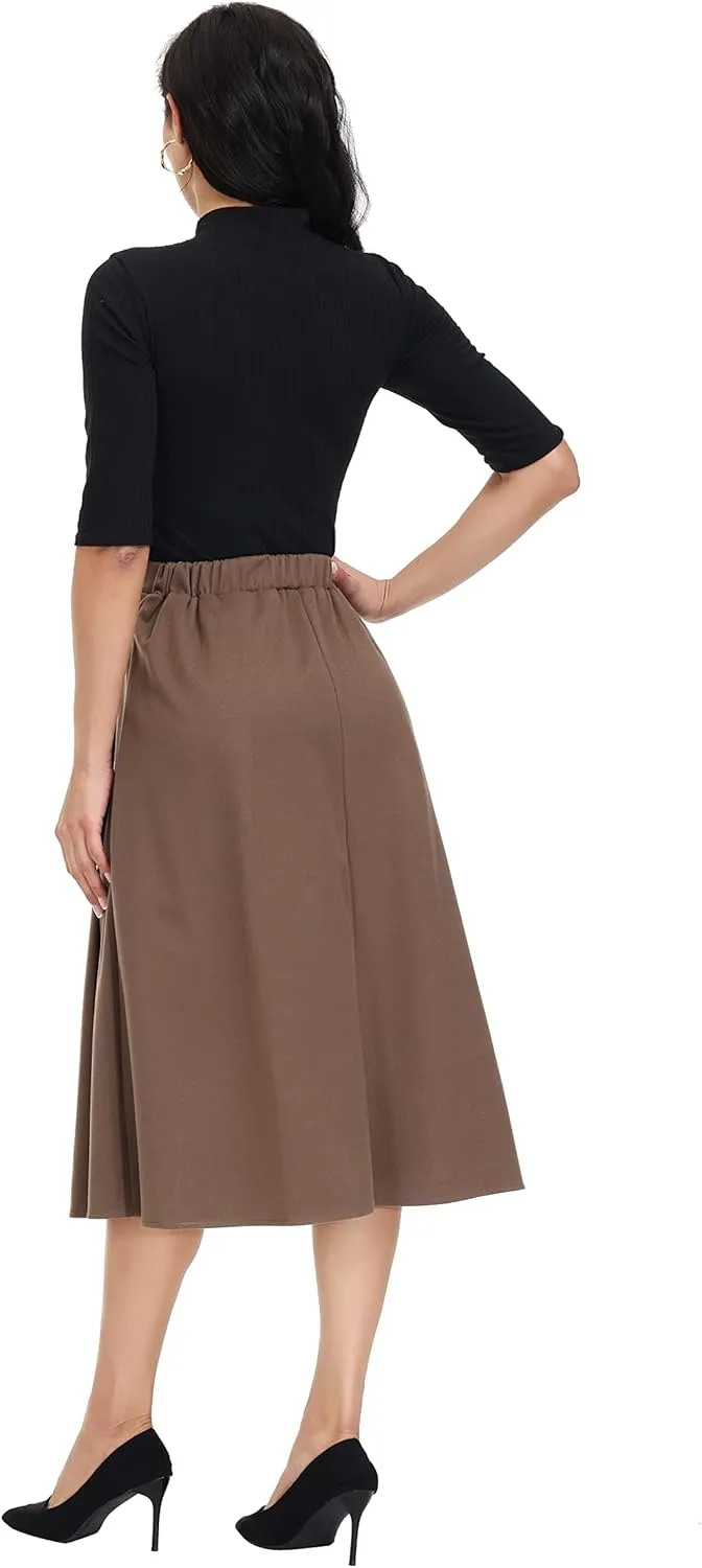 Women's A-line Skirt Casual Midi Skirts High Waist Flared Skatter Skirt