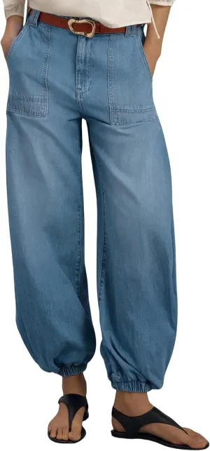Women's Balloon Jogger Jeans High Waist Drawstring Elastic Waist Casual Loose Boyfriend Denim Pants