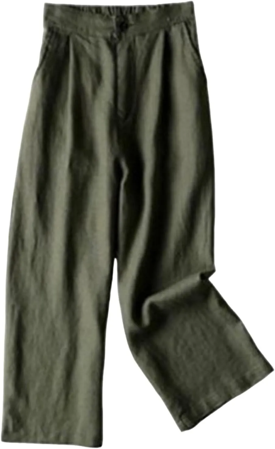 Women's Beach Capri Linen Pants Summer Casual Tapered Palazzo Pants Wide Leg Elastic Waiste Trousers with Pockets