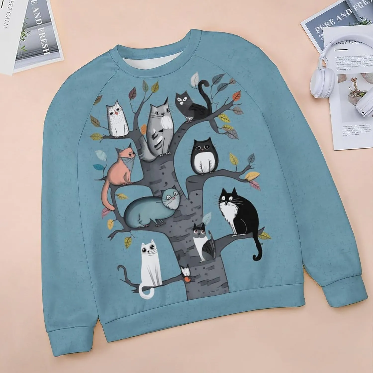 Women's Black Cat Sweatshirt Pullover Cute Cat Lover 3D Graphic Print Sweatshirts Crewneck Casual Loose Shirts