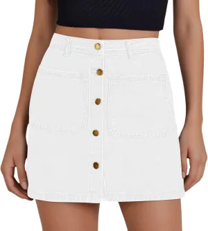 Women's Button Down High Waisted A Line Jean Stretchy Mini Denim Skirt Front Short Pencil Skirt with Pockets