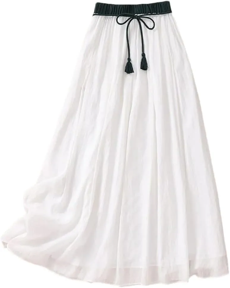 Women's Casual High Waist Skirt Solid Color Lace Mid-Length Pleated Skirt