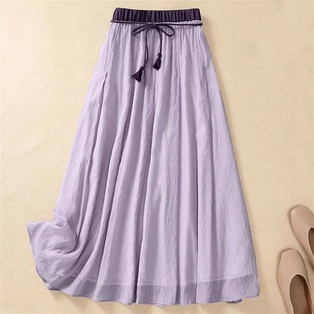 Women's Casual High Waist Skirt Solid Color Lace Mid-Length Pleated Skirt