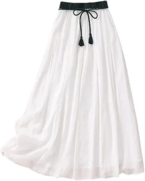 Women's Casual High Waist Skirt Solid Color Lace Mid-Length Pleated Skirt