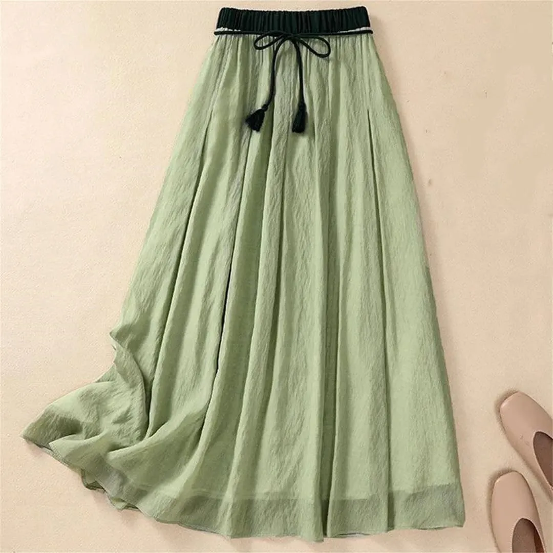 Women's Casual High Waist Skirt Solid Color Lace Mid-Length Pleated Skirt