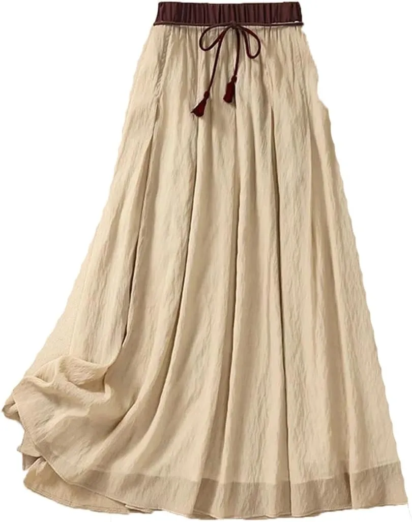 Women's Casual High Waist Skirt Solid Color Lace Mid-Length Pleated Skirt