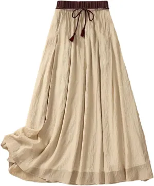 Women's Casual High Waist Skirt Solid Color Lace Mid-Length Pleated Skirt