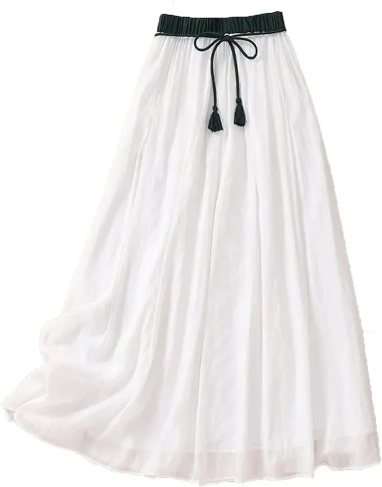 Women's Casual High Waist Skirt Solid Color Lace Mid-Length Pleated Skirt