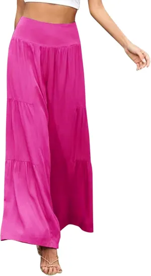 Womens Casual High Waistband Pants Wide Leg Palazzo Patchwork Flowy Comfy Cotton Linen Pants Summer Beach Boho Yoga Trousers