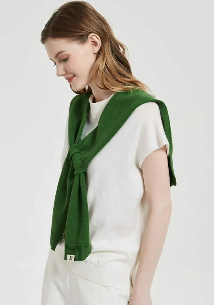 Women's Casual Knit Sweater Shawl Wrap Tied Detachable Fake Collar Triangle Knotted Shawls Travel Cape Shoulder Tops