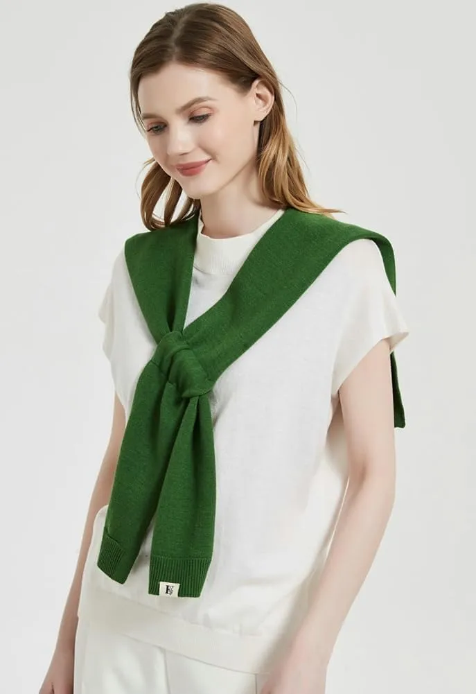 Women's Casual Knit Sweater Shawl Wrap Tied Detachable Fake Collar Triangle Knotted Shawls Travel Cape Shoulder Tops