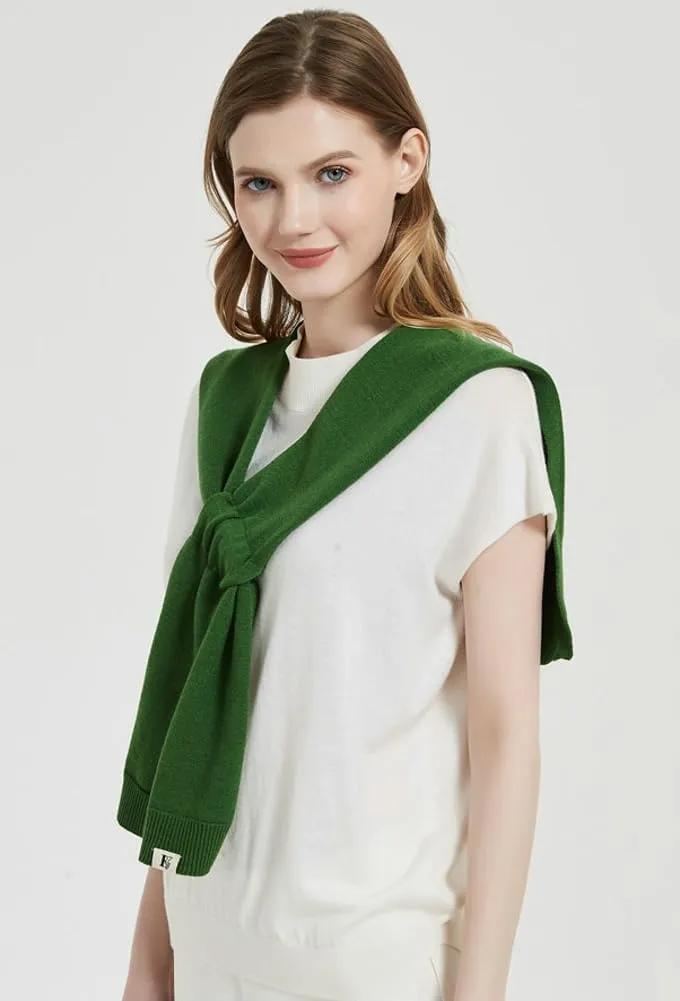 Women's Casual Knit Sweater Shawl Wrap Tied Detachable Fake Collar Triangle Knotted Shawls Travel Cape Shoulder Tops