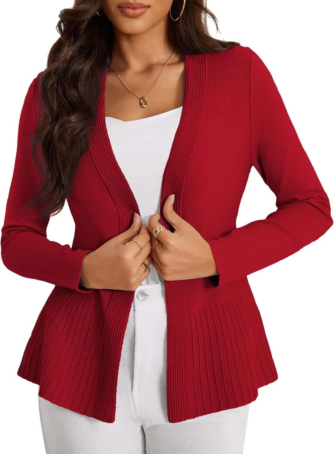 Women's Casual Open Front Sweater Long Sleeve Rib Knit Draped Cardigan