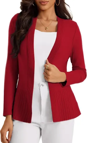 Women's Casual Open Front Sweater Long Sleeve Rib Knit Draped Cardigan