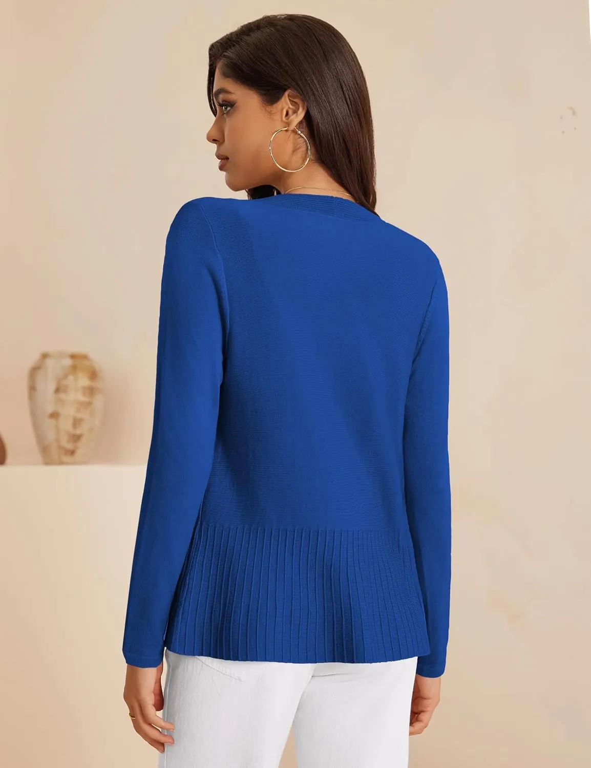 Women's Casual Open Front Sweater Long Sleeve Rib Knit Draped Cardigan