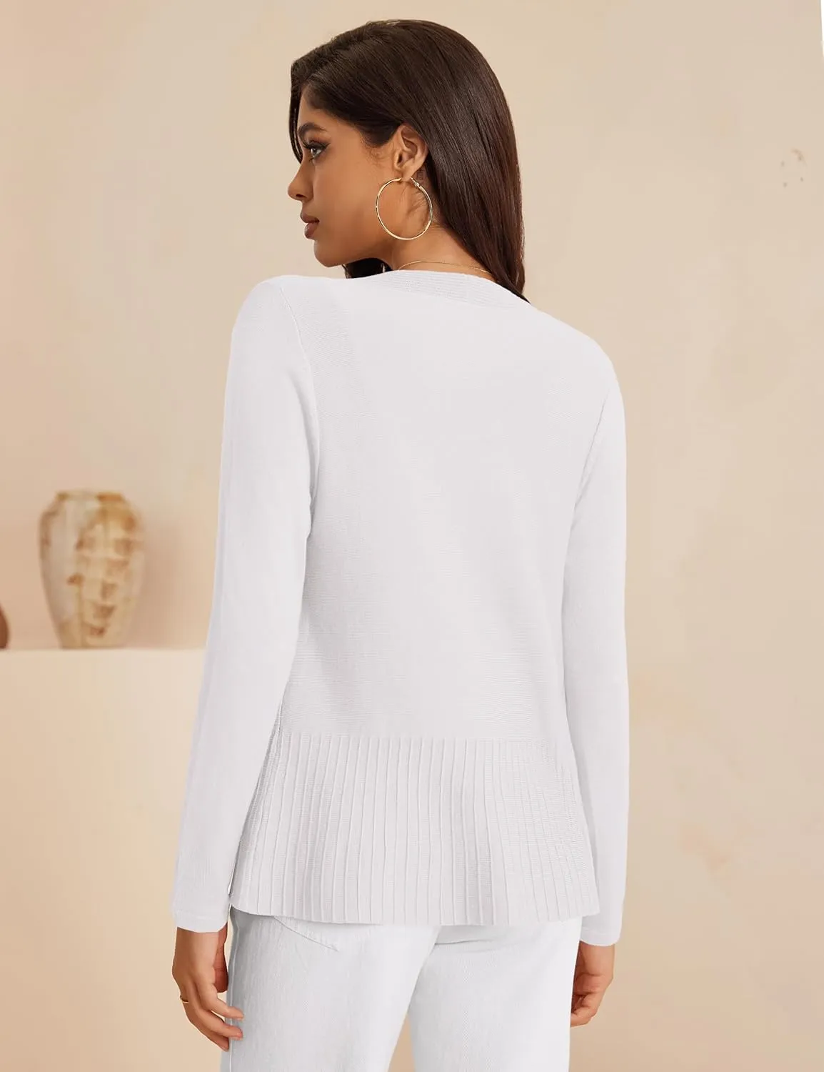 Women's Casual Open Front Sweater Long Sleeve Rib Knit Draped Cardigan