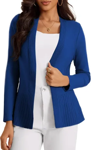 Women's Casual Open Front Sweater Long Sleeve Rib Knit Draped Cardigan