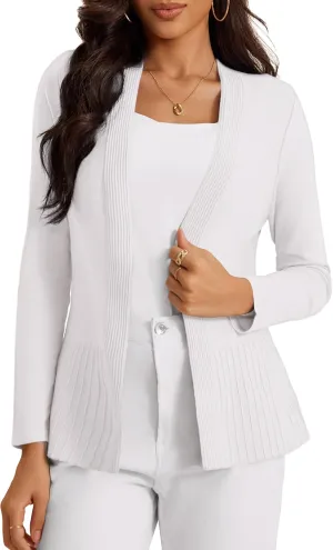 Women's Casual Open Front Sweater Long Sleeve Rib Knit Draped Cardigan